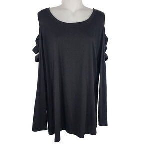 Leo Rosi Women's Gray Open Shoulder Long Sleeve Knit Top Size XL Casual Cutout